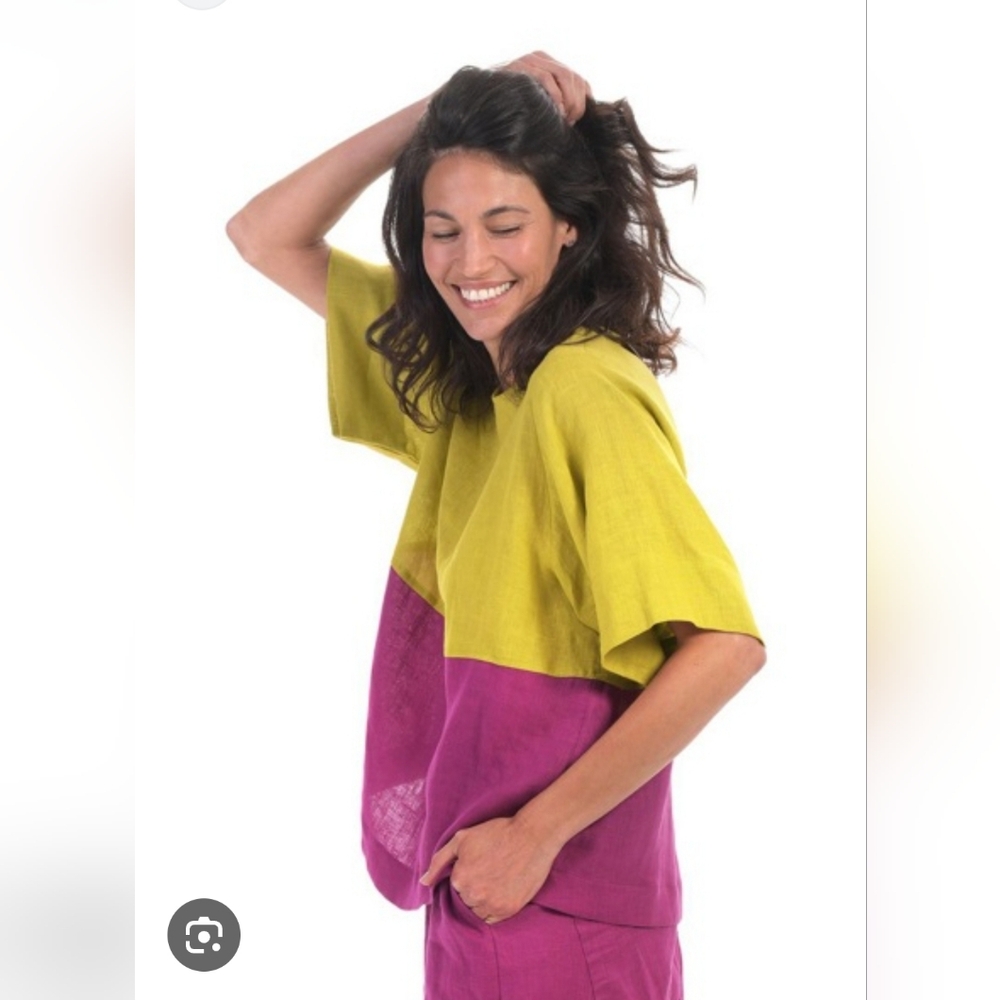 Alembika Linen Color Block Top Size S Small Citron And Purple